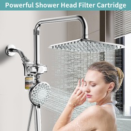 EAARSUO 2 Pack KDF Shower Filter Cartridge Replacement, Multi-Stage Shower Head Filter for Hard Water, Shower Head Filter Refill Cartridge to Remove Chlorine and Heavy Metals