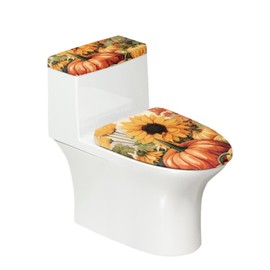 KUIFORTI Pumpkin Toilet Seat Cover Set 2 Pack Sunflower Toilet Lid & Tank Covers Toilet Tank Cover Dust Cover Fall Decorations Indoor Modern Bathroom Set