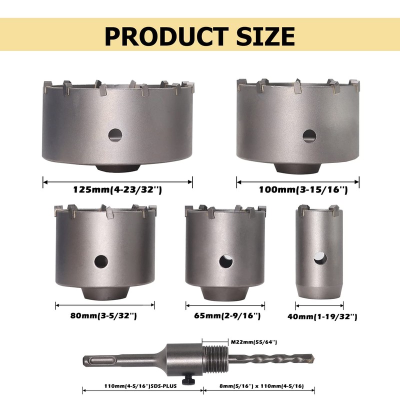 DEHUIWI 6 Pcs Concrete Hole Saw Kit, 5 Inch SDS