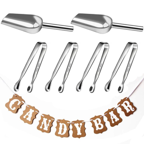 ZesNice Candy Bar Accessories, 4 Pieces Tongs and 2 Pieces Scoop and Garland, Tongs Candy Bar, Sugar Tongs, Ice Scoop, Ice Cube Tongs for Wedding Party