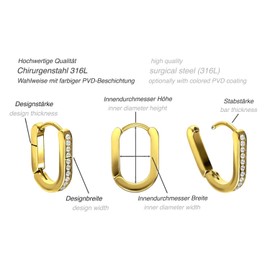 FILANGO Surgical Steel Creole Earrings Oval with Set Crystals Earring Clicker Ear Jewellery Choice of Colours, 316L surgical steel