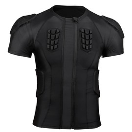 TUOY New Rib Chest Protector Shirt with Zipper - Easy Put On/Take Off Padded 7 Pads Baseball Football Lacrosse Rib Heart Sternum Guard