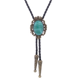 ieron Bolo Tie Vintage Western Cowboy Leather Tie Necklace for Costume Dress Accessories, Turquoise pattern