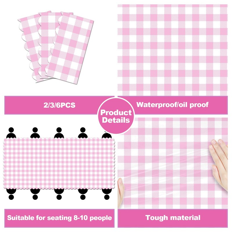 Ohkishly 2 Pack Pink Gingham Tablecloths, Pink and White Checkered