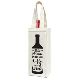 Wine Bottle Gift Bag - This Mom Runs On Coffee And Wine, Gifts Wine Bag for Mom, Wine Lovers Gifts For Women, Mom Gifts For Mother's Day, Wine Tasting Party Supplies 1pcs Washable Reusable /03
