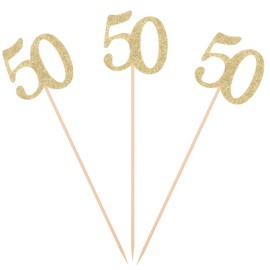Pack of 10 Gold Glitter 50th Birthday Centerpiece Sticks Number 50 Table Topper Age Letter Decorations