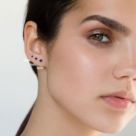 3Pairs CZ Stud Flat Screw Back Earring Studs for Women, Handmade 20G Hypoallergenic Screw Back Cartilage Helix Piercing Stud Earrings (2mm/3mm/4mm Silver, Sapphire CZ)