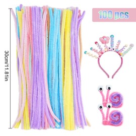 100 Stück bunte Pfeifenreiniger, bunte Pfeifenreiniger zum Basteln, 30 cm Pfeifenreiniger-Chenillefadenstäbe, 7 Farben, Modellier-Chenillefäden für DIY-Kunst- und Bastelprojekte