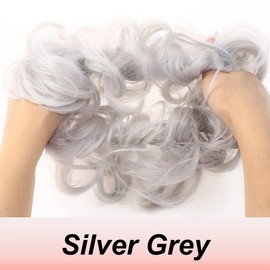 JJstar Messy Hair Bun Curly Wavy Hair Scrunchies Accessories Pieces for Women Girls Synthetic Hair Chignons (Silver Grey)