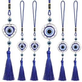 Beavorty 6 Piezas Adornos De Coche Decoración del Coche Mal De Ojo Accesorios De La Fortuna Accesorios Azul Adornos Colgantes Mal Encanto De Ojo Turco Corazón Nazar Metal