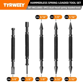 TYRWEEY 5-Piece Nail Setter Dual Head Nail Set & Dual Head Center Punch & Hinge Pin Remover Punch Set, Spring Loaded Center Hole Punch, Nail Setter Features 1/8-in, 3/32-in, 3/16-in, 1/16-in, 1/32-in