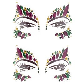 Mardi Gras Face Jewels 2 Sheet Face Gems Stick On Carnival Face Glitter Rhinestones Rave Accessories