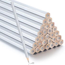 Tondiamo 48 Packs Silver Pencils Hex Silver Welders Pencils Metallic Marking Pencil Welding Marking Tools for Workers Plumbers Framers Carpenters Teacher 7inch