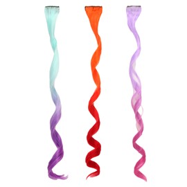 Sophia's Set of 3 Dress Up Fun Long Curly Colorful Ombre Rainbow Clip-in Hair Extensions for 18” Dolls, Aqua/Orange/Lavender