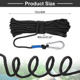Rebower Nylon Anchor Rope with Hook,1/4"x49ft Hollow Braided Polypropylene Rope Cord Floating Line Boat Ropes,[for Docking Pool]-Black