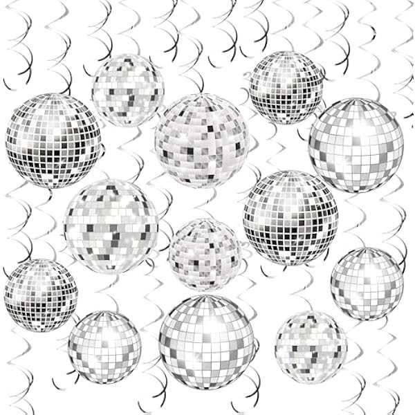 54 Pieces Disco Party Decorations Sliver Disco Ball Hanging Swirls