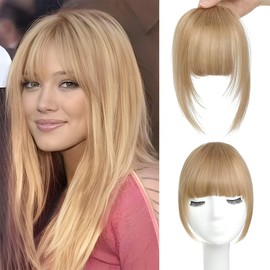 Clip In Bangs 100% Human Hair Wispy Bangs Hair Clip Blonde27 with Temples Real Human Hair Fake Bangs Extensions For Natural Hair