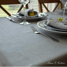 Linen & Cotton Elegant Festive Tablecloth Fabric Anabella - 100% Linen, Beige/Natural (147 x 250 cm) Tablecloth Table Linen Rectangular Long for Restaurant Hotel Cafe Decoration Wedding Birthday Party