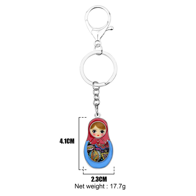 DOWAY Enamel Cute Matrushka Figures Dolls Keyring Babushka Wooden Doll