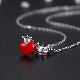 VIKI LYNN Pendant Necklace Heart and Crown in 925 Silver and Red Resin Gift Idea for Women and Girls for Christmas, Birthday and Valentine's Day, Resin Sterling Silver