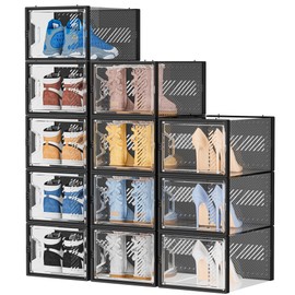 SIMPDIY Shoe Storage, 12 Pack X-Large Shoe Organizer for Closet, Shoe Boxes Clear Plastic Stackable Shoe Storage Boxes for Size 13