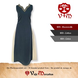 Vehi Mercatus Medieval Dress with Lacing, Sleeveless, Juta Two-Tone, Various Colours - Medieval LARP, Reenactment, Blue/natural, s