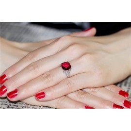 Uloveido Platinum Plated Square Cushion Cut Simulated Red Ruby Damond Solitaire Wedding Engagement Rings (Size 6 7 8 9) Y146 (9)