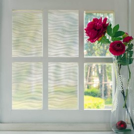 WPCTEV Window Film Non Adhesive Frosted Film Privacy Window Sticker Self Static Cling Vinly Glass Film Anti UV Decorative for Home Office Wavy 35.4 Inch x 13.1 Feet
