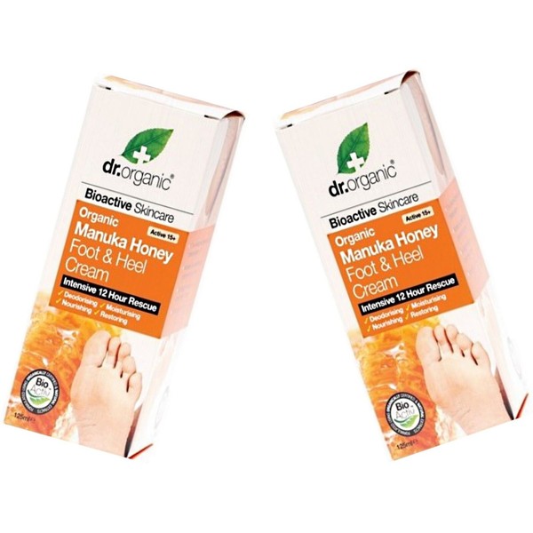 2 x 125ml DR ORGANIC Manuka Honey FOOT & HEEL CREAM / Moisturises Cracked Feet