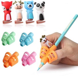 Pencil Grip & Clip Set, Including 4 Counts Pencil Grip & 4 Counts Animal Design Clip, Handwriting Correction Tool, Summer Essentials