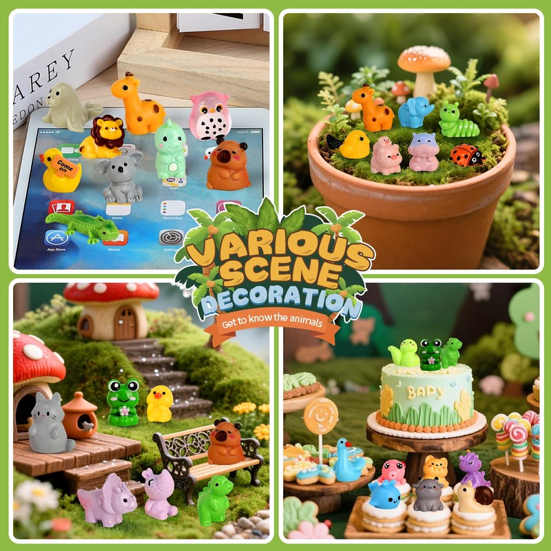 EKisemio 70 Pcs Mini Resin Animals,60 Styles Tiny Animal Figurines