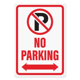 No Parking Sign with Double Arrow, 10" x 7" Reflective Aluminum No Parking Sign with Pre-Drilled Mounting Holes, Rust Free Water Resistant Aluminum