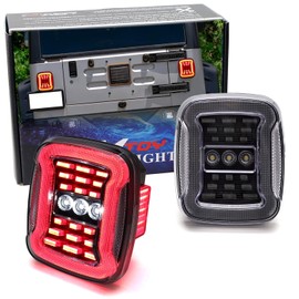 iJDMTOY Wrangler JL Style Clear Lens w/Black-Out Interior 4-in-1 Full LED Tail Light Assemblies Compatible with Jeep 1976-2006 CJ5 CJ7 CJ8 Wrangler YJ TJ