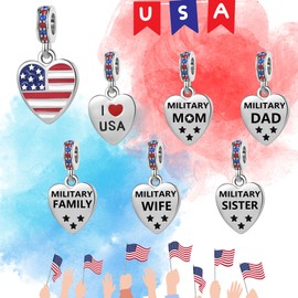 SBI Jewelry Heart Shape American Patriotic USA Flag Words Military Mom Charm Bead For Women US Military Mom Dangle Necklace Gifts from Daughter Son