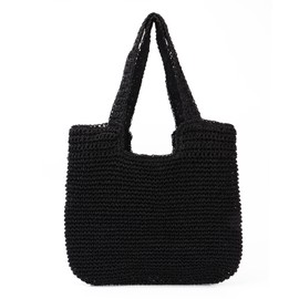 EVEOUT Straw Shoulder Bags for Women Summer Straw Bag Large Woven Straw Handbag Beach Shoulder Bag, black, Bohemian