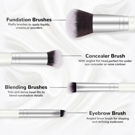 START MAKERS 2-in-1 Makeup Brushes Dual-ended Contouring Foundation Brush 2 Pack Concealer Brush Face Eyebrow Eyeshadow Brush for Liquid, Powder, Buffing, Blending (White)