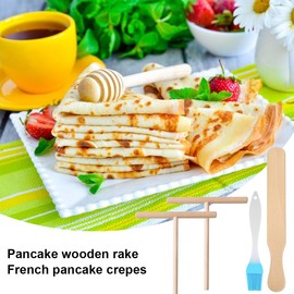 Crêpe-Zubehör, crepes wender,Crêpe-Teigverteiler, Werkzeuge für Crêpe-Liebhaber, 1 Spatel aus Buchenholz + 2 T-förmige Crêpe-Verteiler aus Holz + 1 Bürste