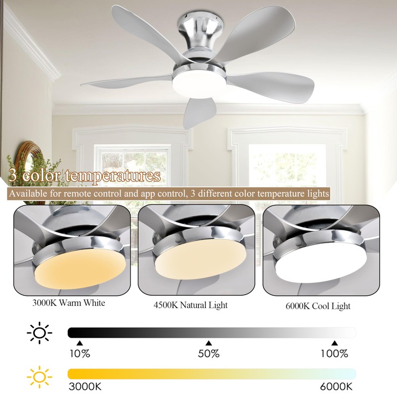 Ceiling Fans with Lights, 33 Inch Low Profile Ceiling Fan