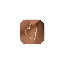 Big Heart Hoop Statement Earrings for Women,14K Gold Large Asymmetrical Love Shaped Drop Dangle Earrings Minimalist Earrings Accessories Gifts (Gold)