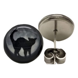 Black Cat & Moon Stud Post Earrings - New - Pair!