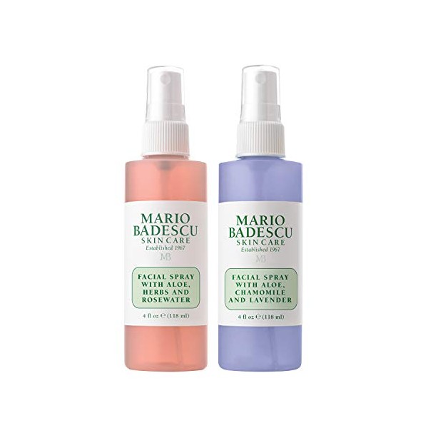 Mario Badescu Facial Spray Rosewater, Lavender Duo, 4 Fl Oz (Pack of 2)