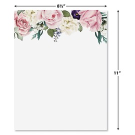 Current Victorian Rose Floral Letter Paper - Spring Stationery Papers With Decorative Rose Border, Printable Holiday, Wedding & Bridal Shower, & Invitation Sheets, Set of 25, 8 1/2" x 11"
