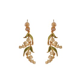 ZIRPEARA Lily of the Valley Enamel Floral Earrings - Elegant 18k Gold Plated Brass with Cubic Zirconia - Sweet and Romantic Dangle Earrings for Women, Brass, Cubic Zirconia Enamel