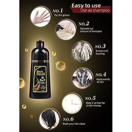 Coloración Instantánea de Cabello Negro para Cabello Gris, 3 en 1 Dye Shampoo Negro, 100% Cobertura de Canas, Dye Shampoo Fácil