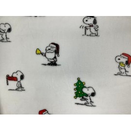 Berkshire Blanket & Home Co Peanuts Gang Christmas Velvet Soft Plush Throw Blanket (White - Dog with Hat, Tree, Hugging Woodstock, Red Bowls, Throw 50" x 70")