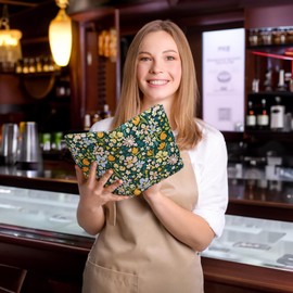 Moofetti Server Book, Waitress Book, Server Books for Waitress with Zipper Pocket Cute Floral Cover 5x8 Inch