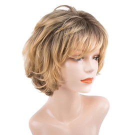 CGVG Ombre Blonde Wig Women's Short Curly Wavy Wig Women Short Fluffy Layer Wig Natural Synthetic Short Hair Wig Daily Use Party Carnival