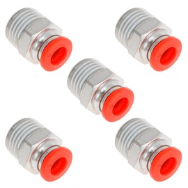TUCKBOLD Push to Connect Air Fittings 1/4" Male Thread Air Line Quick Connector Plastic Nickel-Plated Copper 1/4" NPT 5 Pcs Red Silver Tone