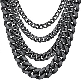 Black Cuban Link Chain Necklace 10mm 20inches Mens Cuban Chain