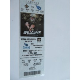 FOOTBALL DEREK CARR, DEBUT- NEW ORLEANS SAINTS vs TENNESSEE TITANS 9-10-23 REPRO TICKET